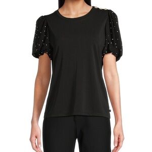 Karl Lagerfeld Black Blouse with Gold Studded Sleeves
